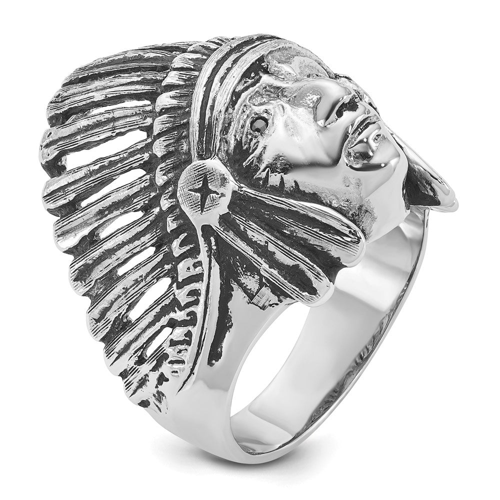 14K White Gold IBGoodman Men's Antiqued Black Diamond Native Headdress Complete Ring
