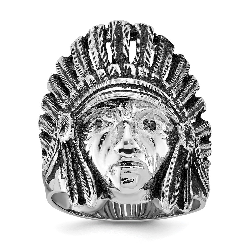 14K White Gold IBGoodman Men's Antiqued Black Diamond Native Headdress Complete Ring