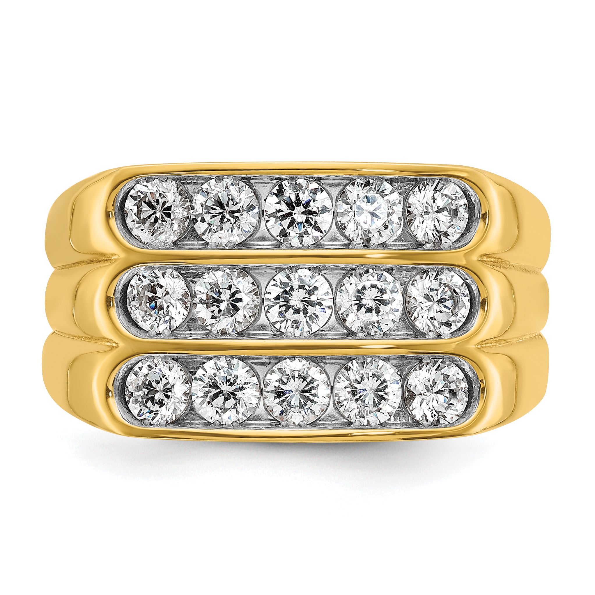 14k Yellow Gold with White Rhodium 2 Ct. Lab Grown Diamond VS/SI+ G+ Three Row Men's Ring