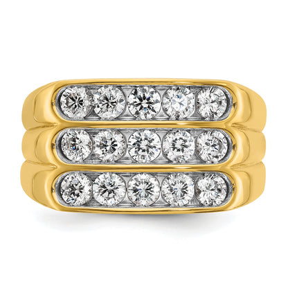 14k Yellow Gold with White Rhodium 2 Ct. Lab Grown Diamond VS/SI+ G+ Three Row Men's Ring