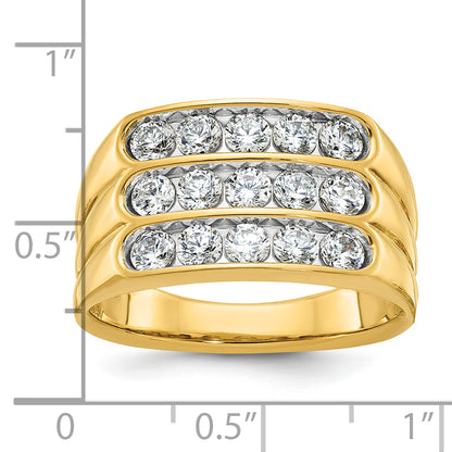 14k Yellow Gold Men's Three-row Diamond 1.5 carat Complete Ring