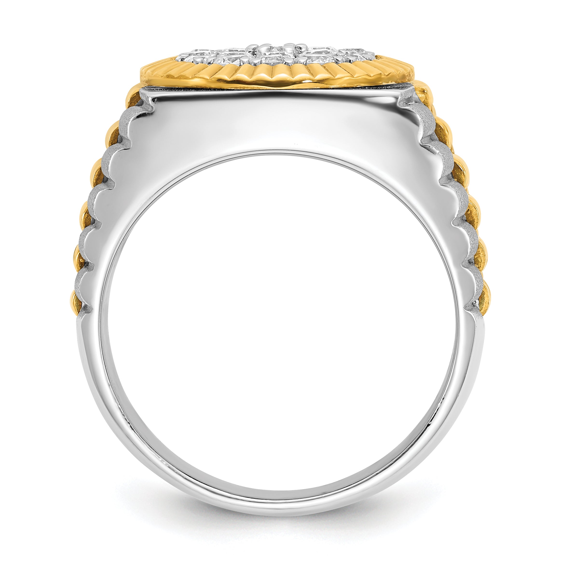 10K Two-Tone Ibgoodman 14K Men'S Polished Satin And Ribbed Round Cluster Ring Mounting