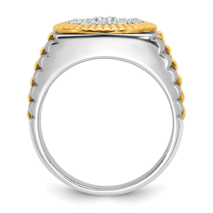10K Two-Tone Ibgoodman 14K Men'S Polished Satin And Ribbed Round Cluster Ring Mounting