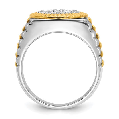 10K Two-Tone Ibgoodman 14K Men'S Polished Satin And Ribbed 1 1/8 Carat A Quality Diamond Round Cluster Ring
