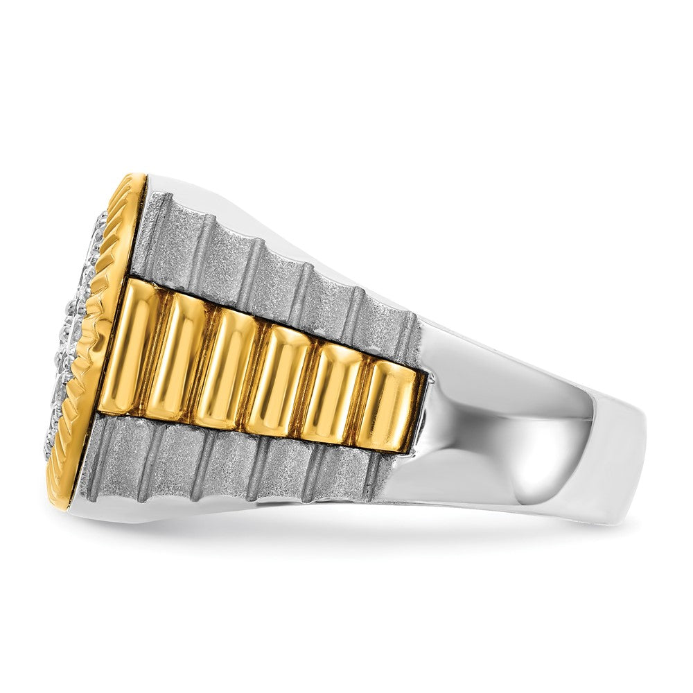10K Two-Tone Ibgoodman 14K Men'S Polished Satin And Ribbed 1 1/8 Carat A Quality Diamond Round Cluster Ring