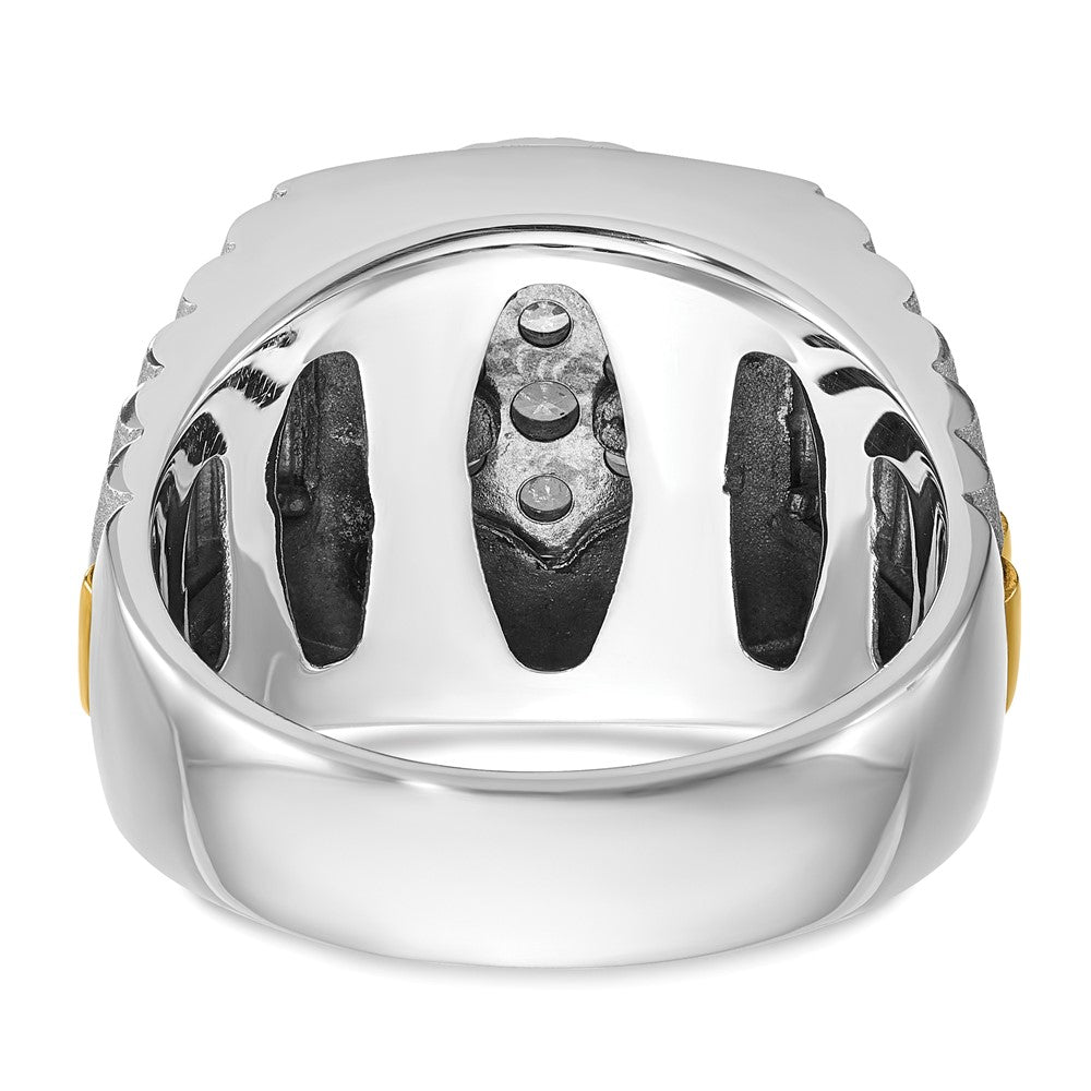 10K Two-Tone Ibgoodman 14K Men'S Polished Satin And Ribbed 1 1/8 Carat A Quality Diamond Round Cluster Ring
