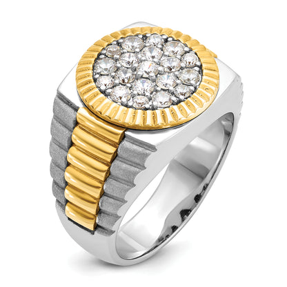 10K Two-Tone Ibgoodman 14K Men'S Polished Satin And Ribbed Round Cluster Ring Mounting
