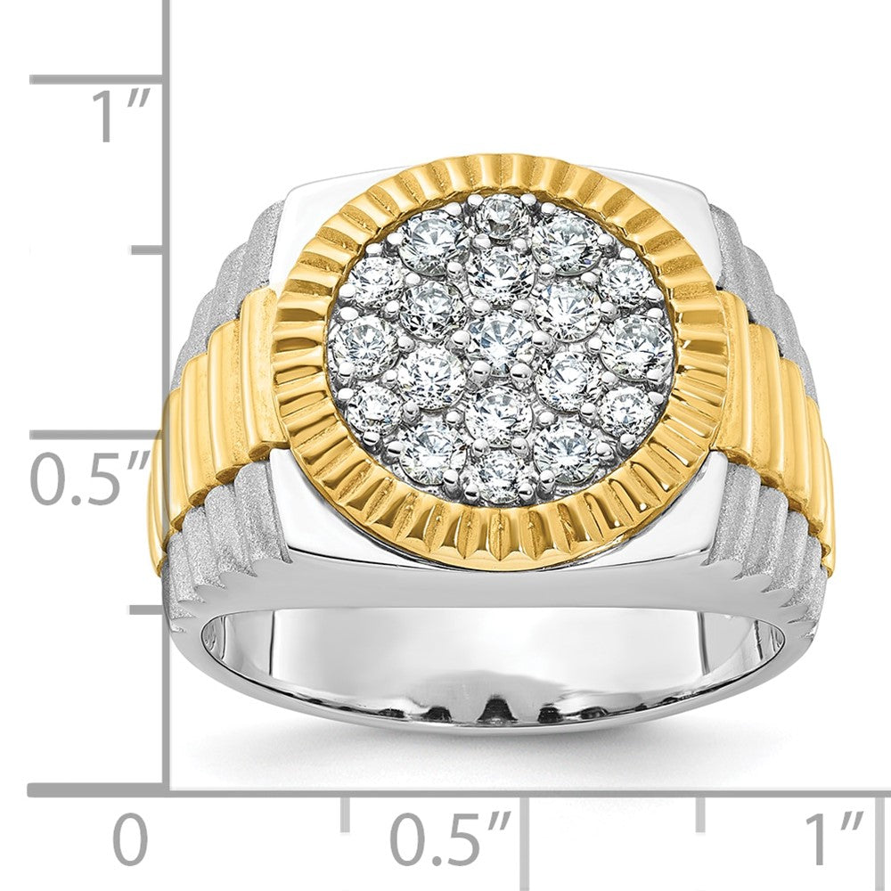 10K Two-Tone Ibgoodman 14K Men'S Polished Satin And Ribbed 1 1/8 Carat A Quality Diamond Round Cluster Ring