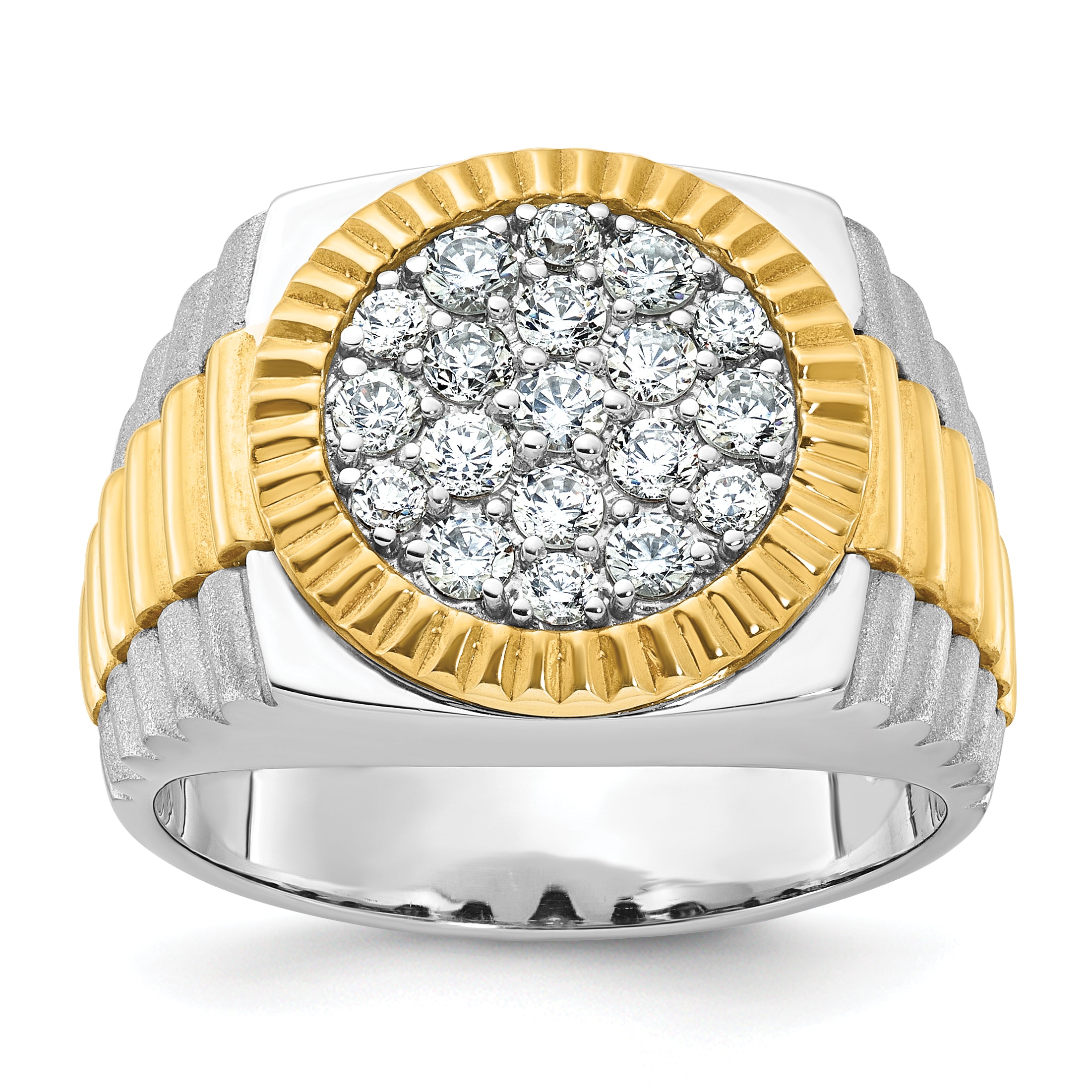 10K Two-Tone Ibgoodman 14K Men'S Polished Satin And Ribbed Round Cluster Ring Mounting