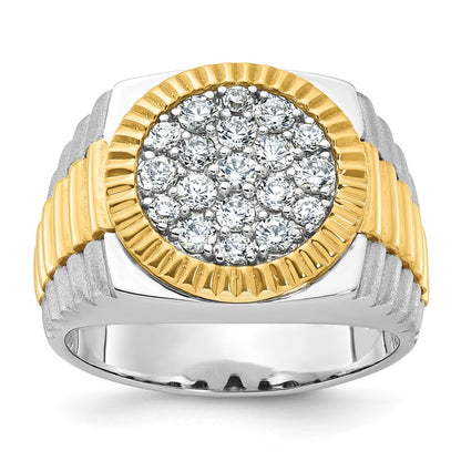 10K Two-Tone Ibgoodman 14K Men'S Polished Satin And Ribbed 1 1/8 Carat A Quality Diamond Round Cluster Ring