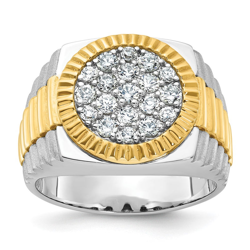 10K Two-Tone Ibgoodman 14K Men'S Polished Satin And Ribbed 1 1/8 Carat A Quality Diamond Round Cluster Ring