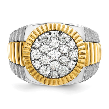 14k Two-tone Gold Men's Polished and Satin 1.1 carat Diamond Complete Ring