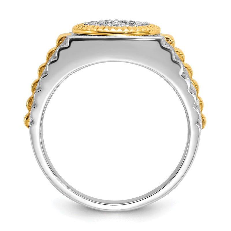 10K Two-Tone Ibgoodman 14K Men'S Polished Satin And Ribbed 1/2 Carat A Quality Diamond Round Cluster Ring