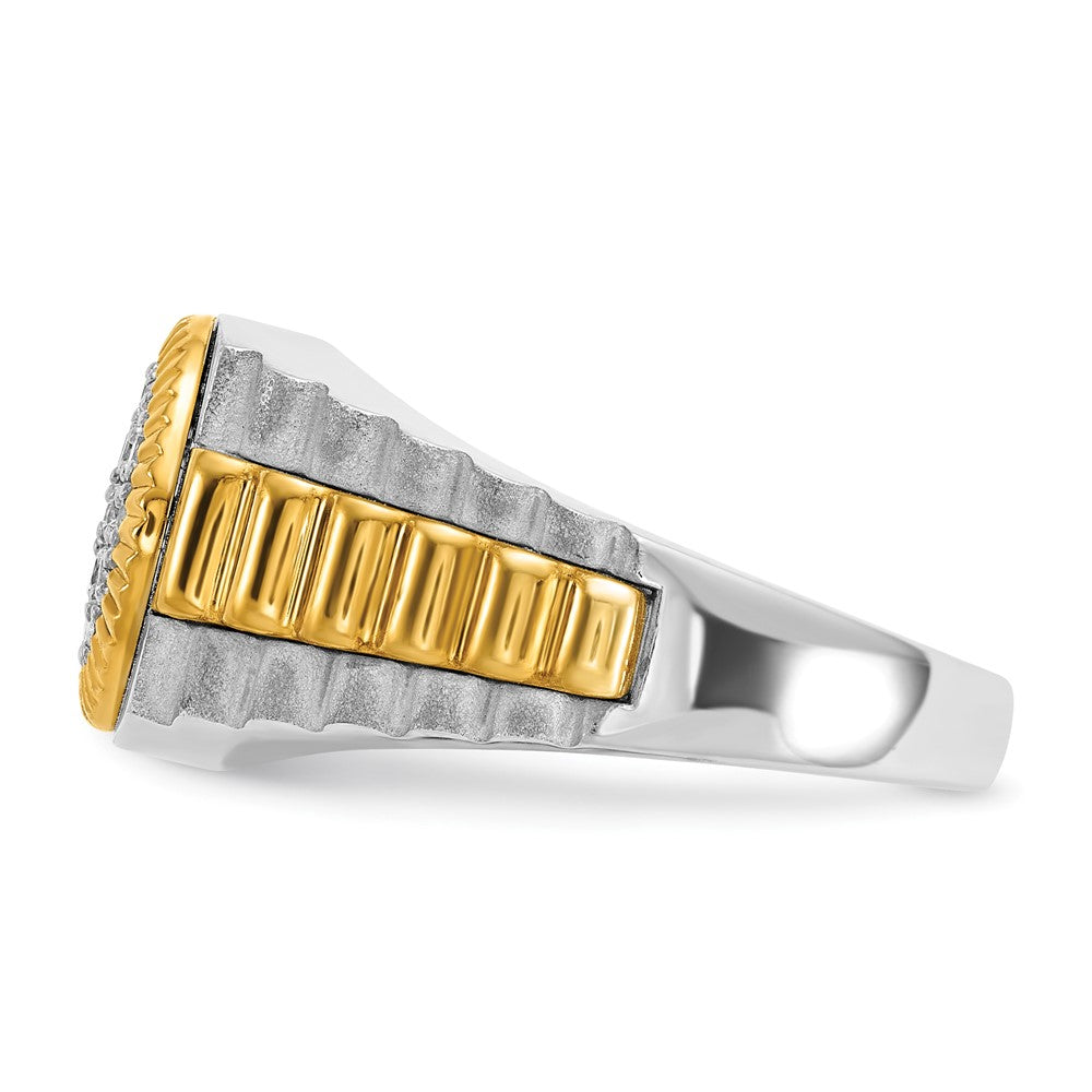 10K Two-Tone Ibgoodman 14K Men'S Polished Satin And Ribbed 1/2 Carat A Quality Diamond Round Cluster Ring