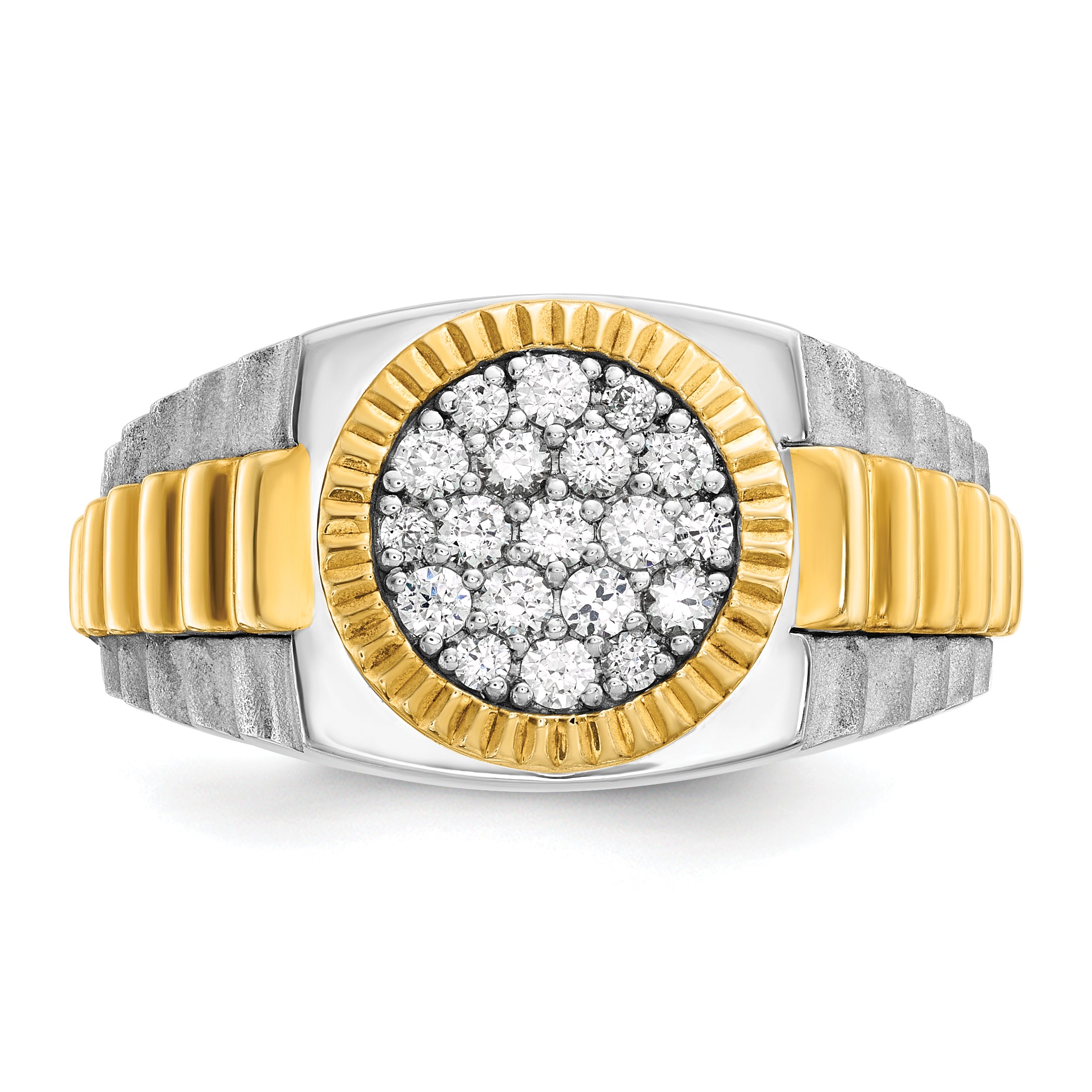 10K Two-Tone Ibgoodman 14K Men'S Polished Satin And Ribbed Round Cluster Ring Mounting