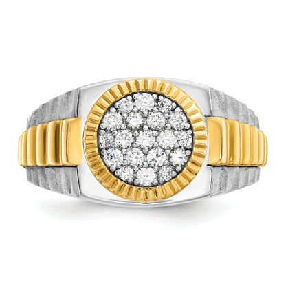 10K Two-Tone Ibgoodman 14K Men'S Polished Satin And Ribbed Round Cluster Ring Mounting