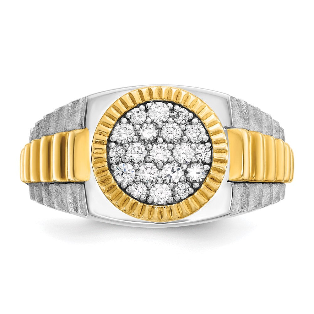 10K Two-Tone Ibgoodman 14K Men'S Polished Satin And Ribbed 1/2 Carat A Quality Diamond Round Cluster Ring