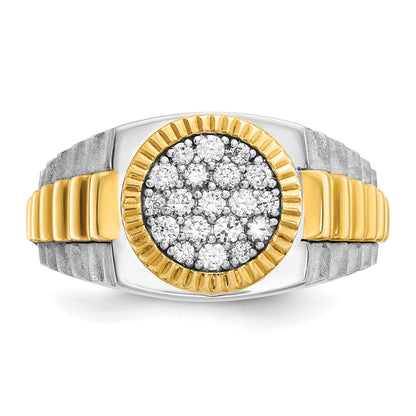 10K Two-Tone Ibgoodman 14K Men'S Polished Satin And Ribbed 1/2 Carat A Quality Diamond Round Cluster Ring