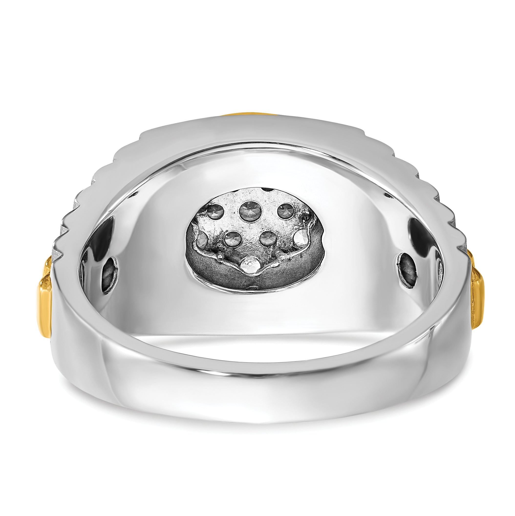 10K Two-Tone Ibgoodman 14K Men'S Polished Satin And Ribbed Round Cluster Ring Mounting