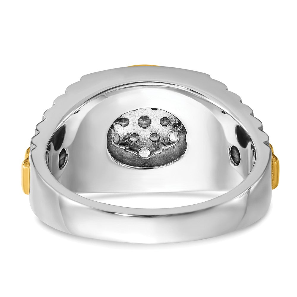 10K Two-Tone Ibgoodman 14K Men'S Polished Satin And Ribbed 1/2 Carat A Quality Diamond Round Cluster Ring