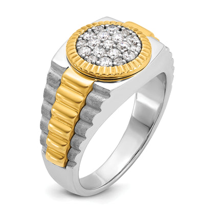 10K Two-Tone Ibgoodman 14K Men'S Polished Satin And Ribbed Round Cluster Ring Mounting