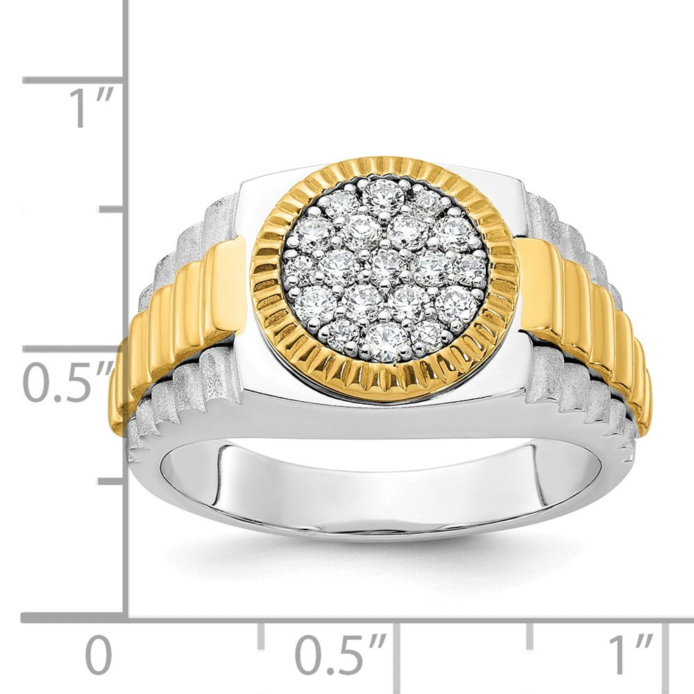 10K Two-Tone Ibgoodman 14K Men'S Polished Satin And Ribbed 1/2 Carat A Quality Diamond Round Cluster Ring