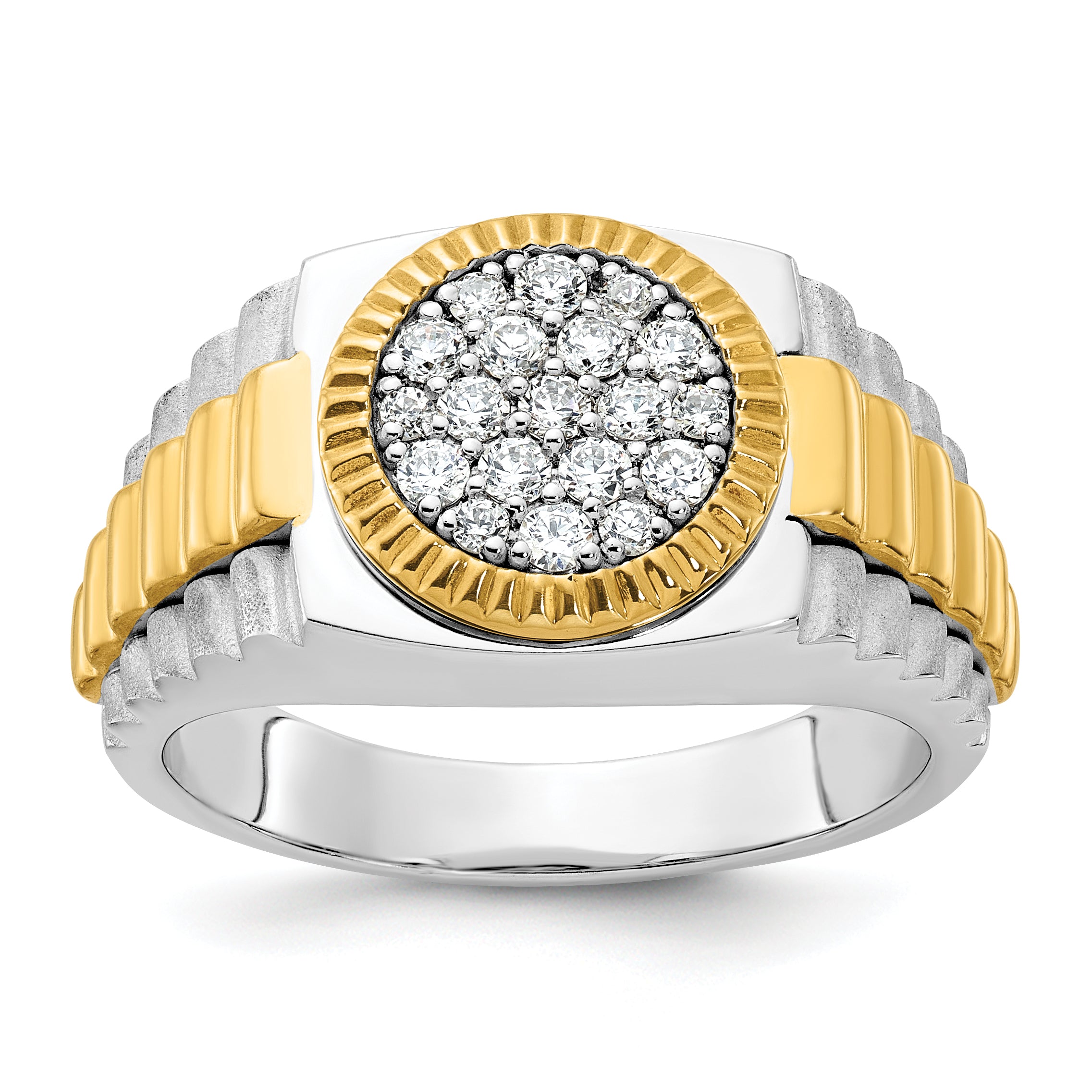 10K Two-Tone Ibgoodman 14K Men'S Polished Satin And Ribbed Round Cluster Ring Mounting
