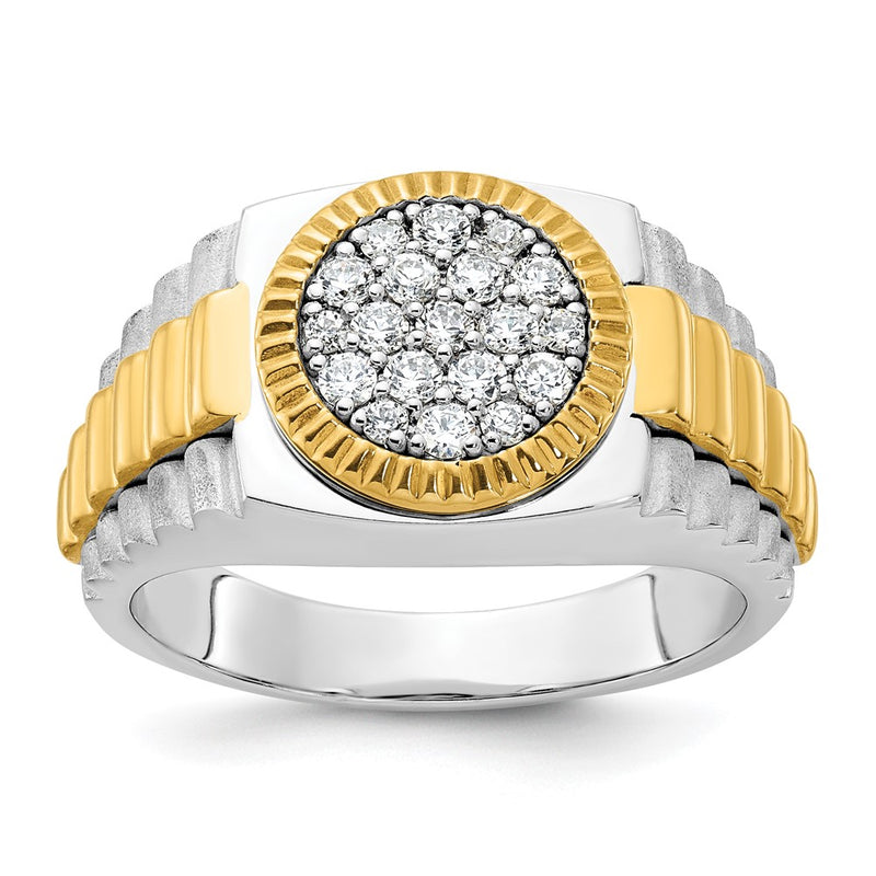 10K Two-Tone Ibgoodman 14K Men'S Polished Satin And Ribbed 1/2 Carat A Quality Diamond Round Cluster Ring