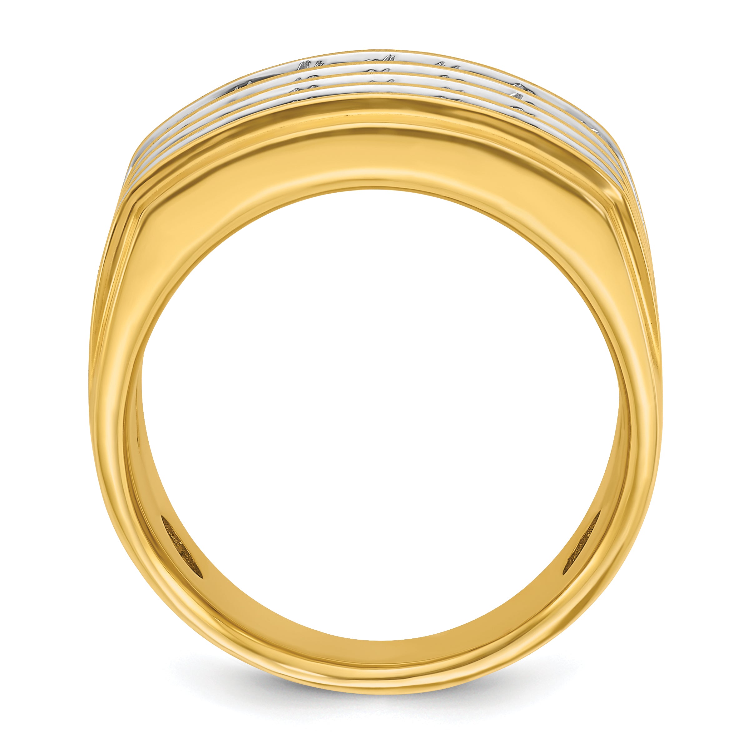 14k Yellow & Rhodium Gold Men's Four-row 3.6 carat Diamond Complete Ring