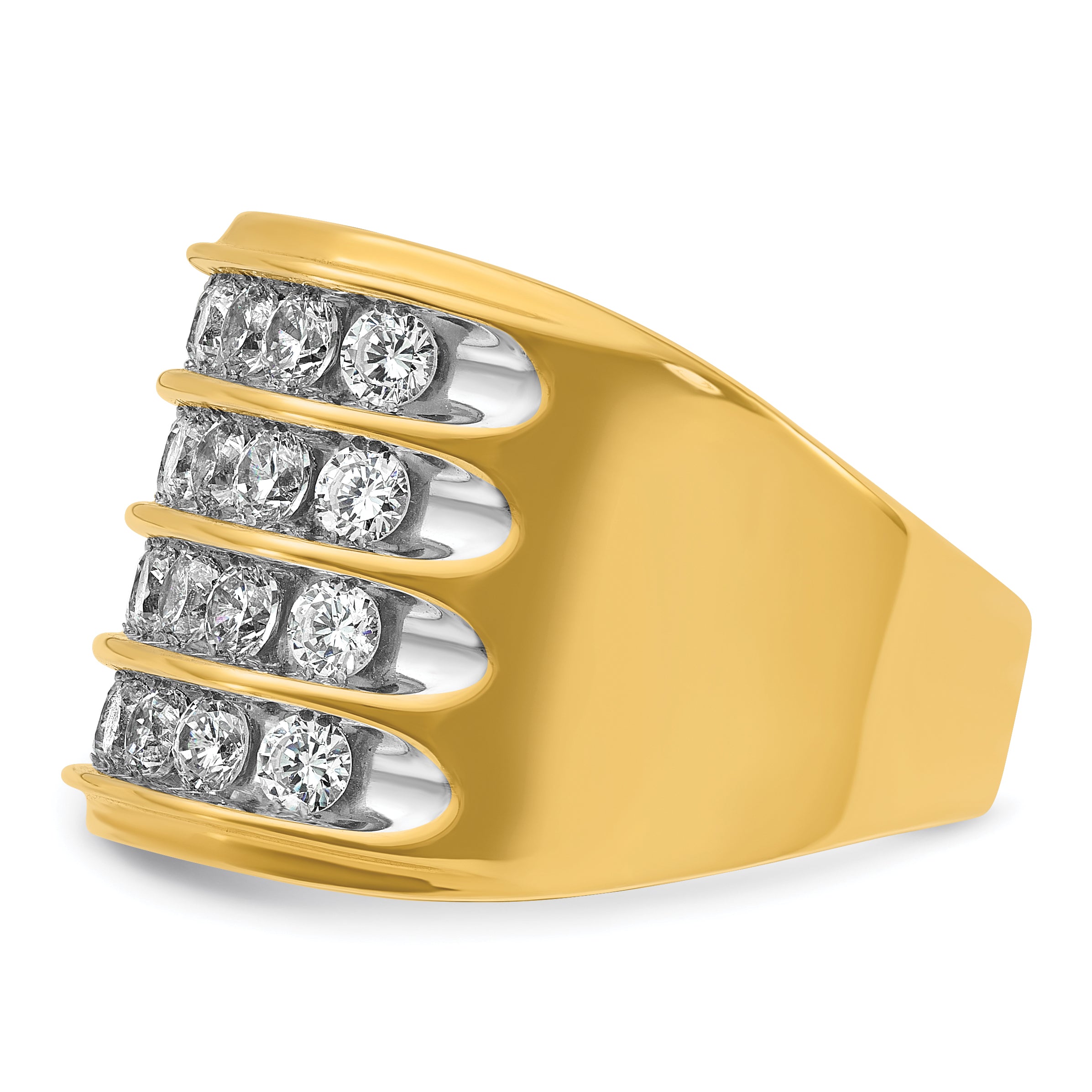 14k Yellow & Rhodium Gold Men's Four-row 3.6 carat Diamond Complete Ring
