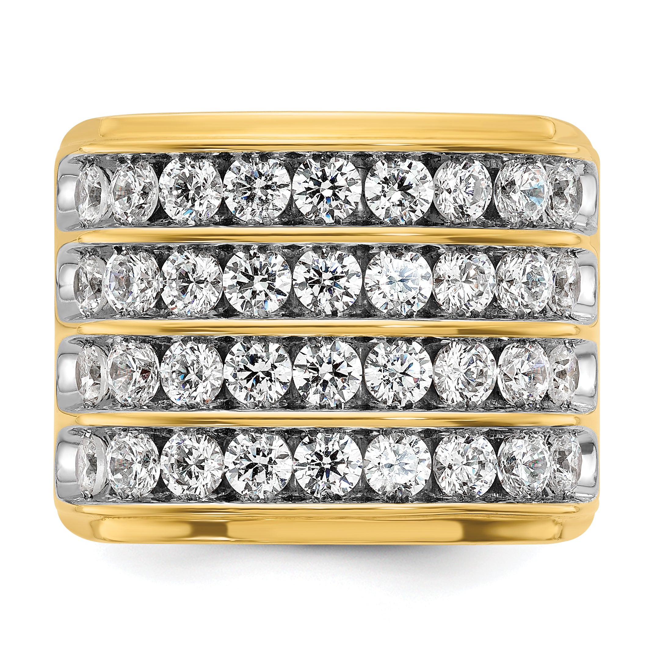 14k Yellow & Rhodium Gold Men's Four-row 3.6 carat Diamond Complete Ring