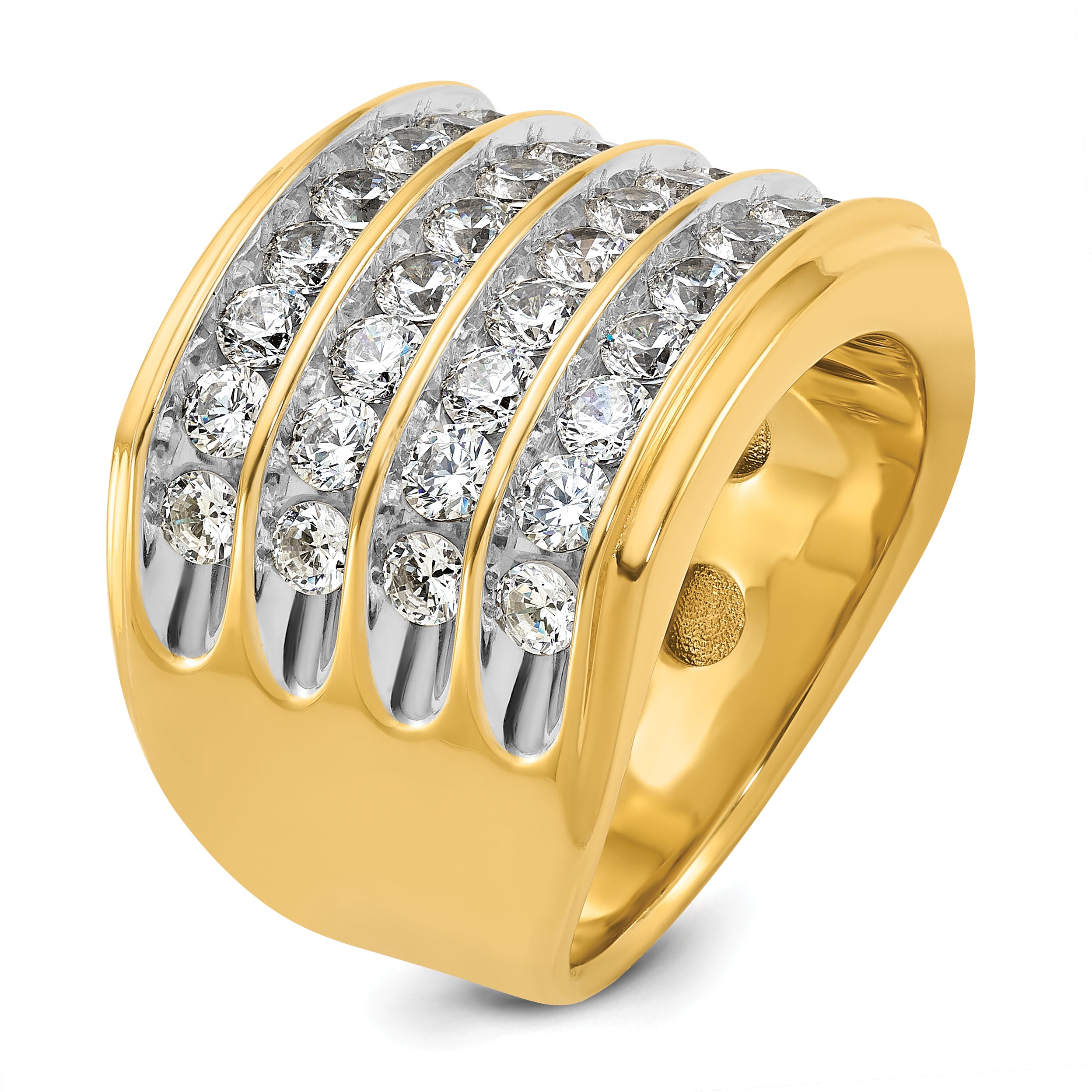 14k Yellow & Rhodium Gold Men's Four-row 3.6 carat Diamond Complete Ring