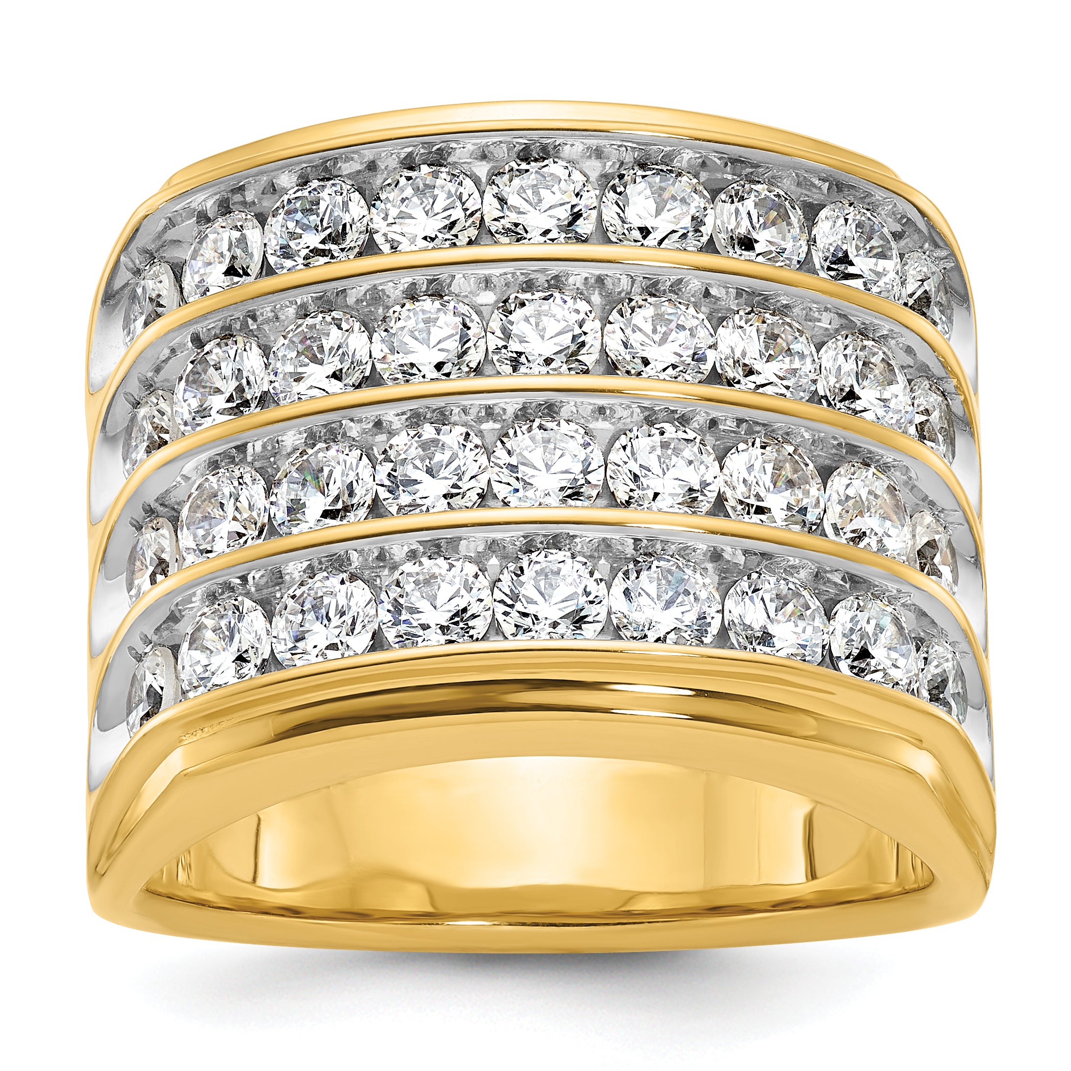 14k Yellow & Rhodium Gold Men's Four-row 3.6 carat Diamond Complete Ring