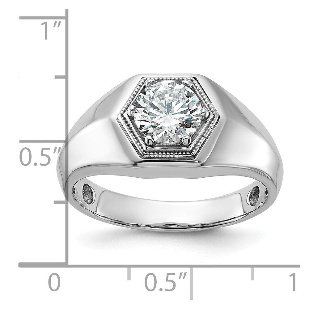 14k White Gold 1 Ct. Lab Grown Diamond VS/SI+ G+ Polished and Beaded Men's Ring