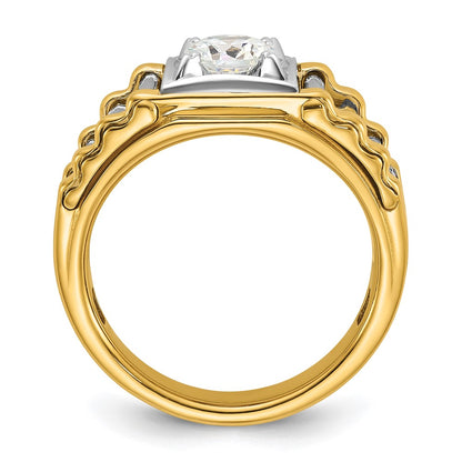 14k Two-Tone 1 Ct. Lab Grown Diamond VS/SI+ G+ Polished and Ribbed Complete Men's Ring