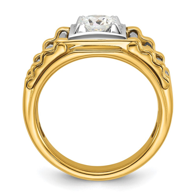 14k Two-Tone 1 Ct. Lab Grown Diamond VS/SI+ G+ Polished and Ribbed Complete Men's Ring