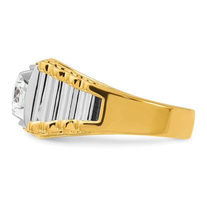 14k Two-Tone 1 Ct. Lab Grown Diamond VS/SI+ G+ Polished and Ribbed Complete Men's Ring