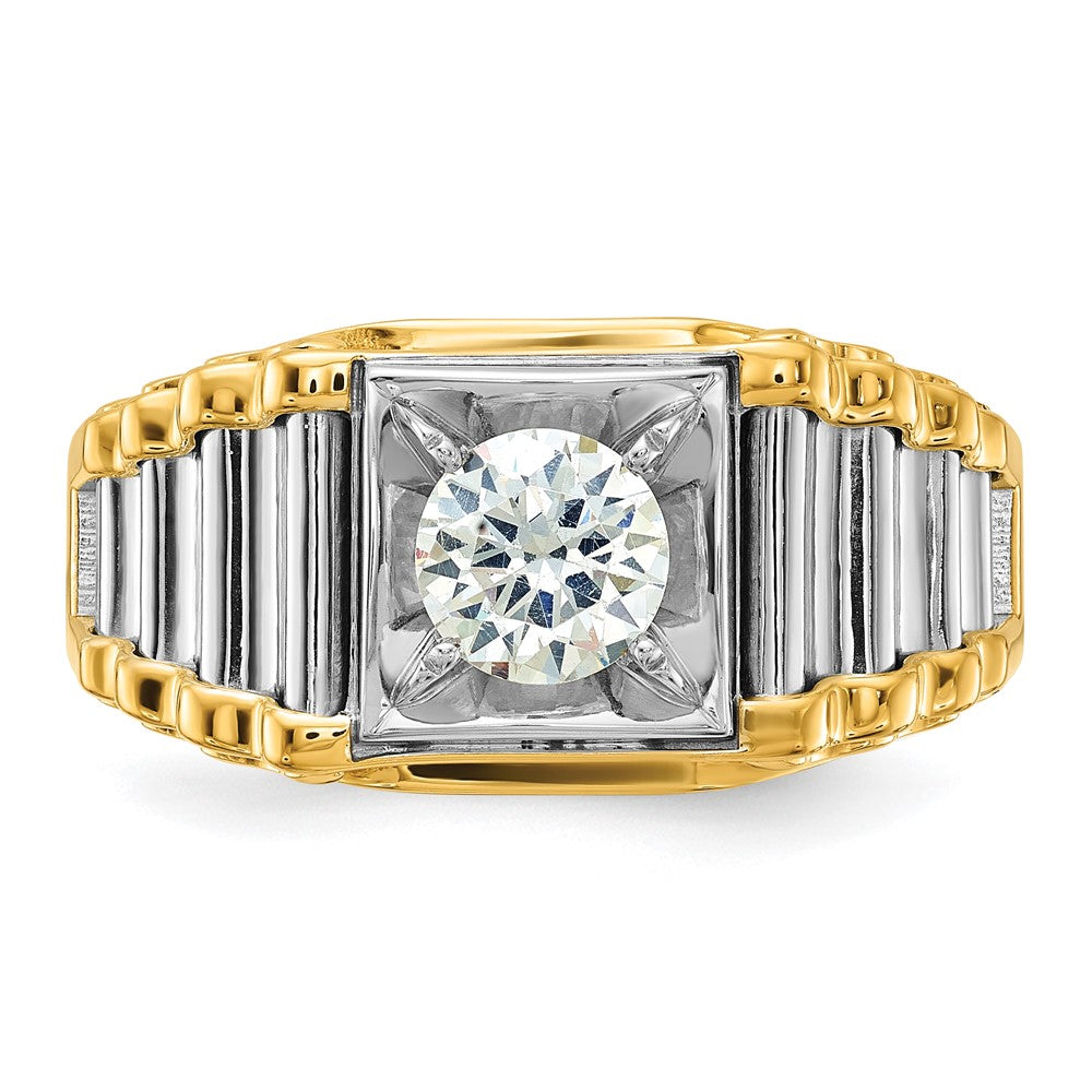 14k Two-Tone 1 Ct. Lab Grown Diamond VS/SI+ G+ Polished and Ribbed Complete Men's Ring