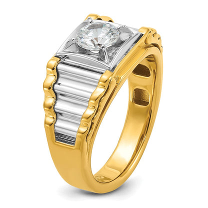 14k Two-Tone 1 Ct. Lab Grown Diamond VS/SI+ G+ Polished and Ribbed Complete Men's Ring