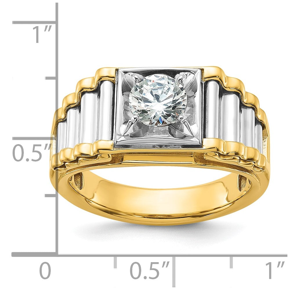 14k Two-Tone 1 Ct. Lab Grown Diamond VS/SI+ G+ Polished and Ribbed Complete Men's Ring