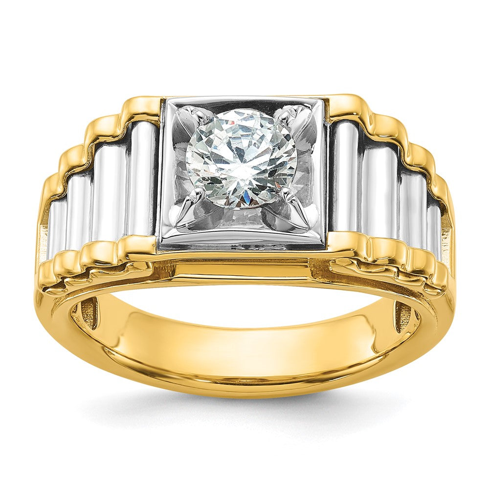 14k Two-Tone 1 Ct. Lab Grown Diamond VS/SI+ G+ Polished and Ribbed Complete Men's Ring