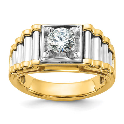 14k Two-Tone 1 Ct. Lab Grown Diamond VS/SI+ G+ Polished and Ribbed Complete Men's Ring