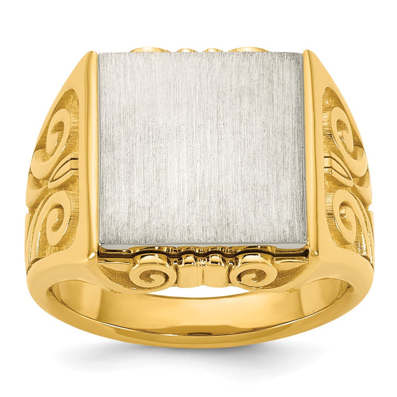 14K Two-Tone Gold Engravable Square Signet ring