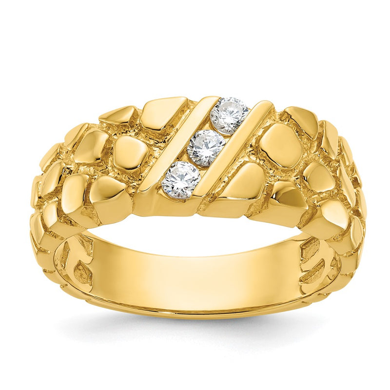 14k Yellow Gold Men's 1/4 carat Diamond Nugget Complete Ring