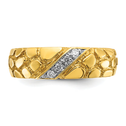 14k Yellow Gold Men's 1/15 carat Diamond Nugget Complete Ring