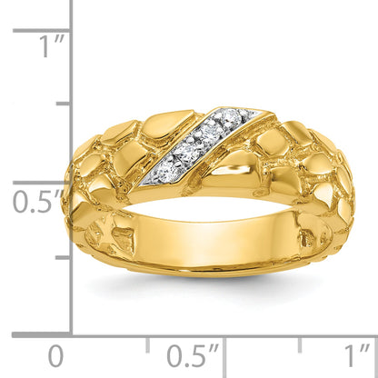 14k Yellow Gold Men's 1/15 carat Diamond Nugget Complete Ring