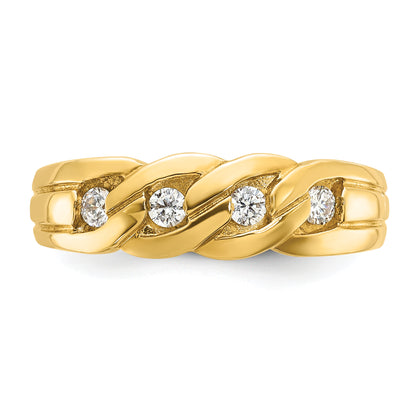 14k Yellow Gold Men's Link Design 1/4 carat Diamond Complete Ring