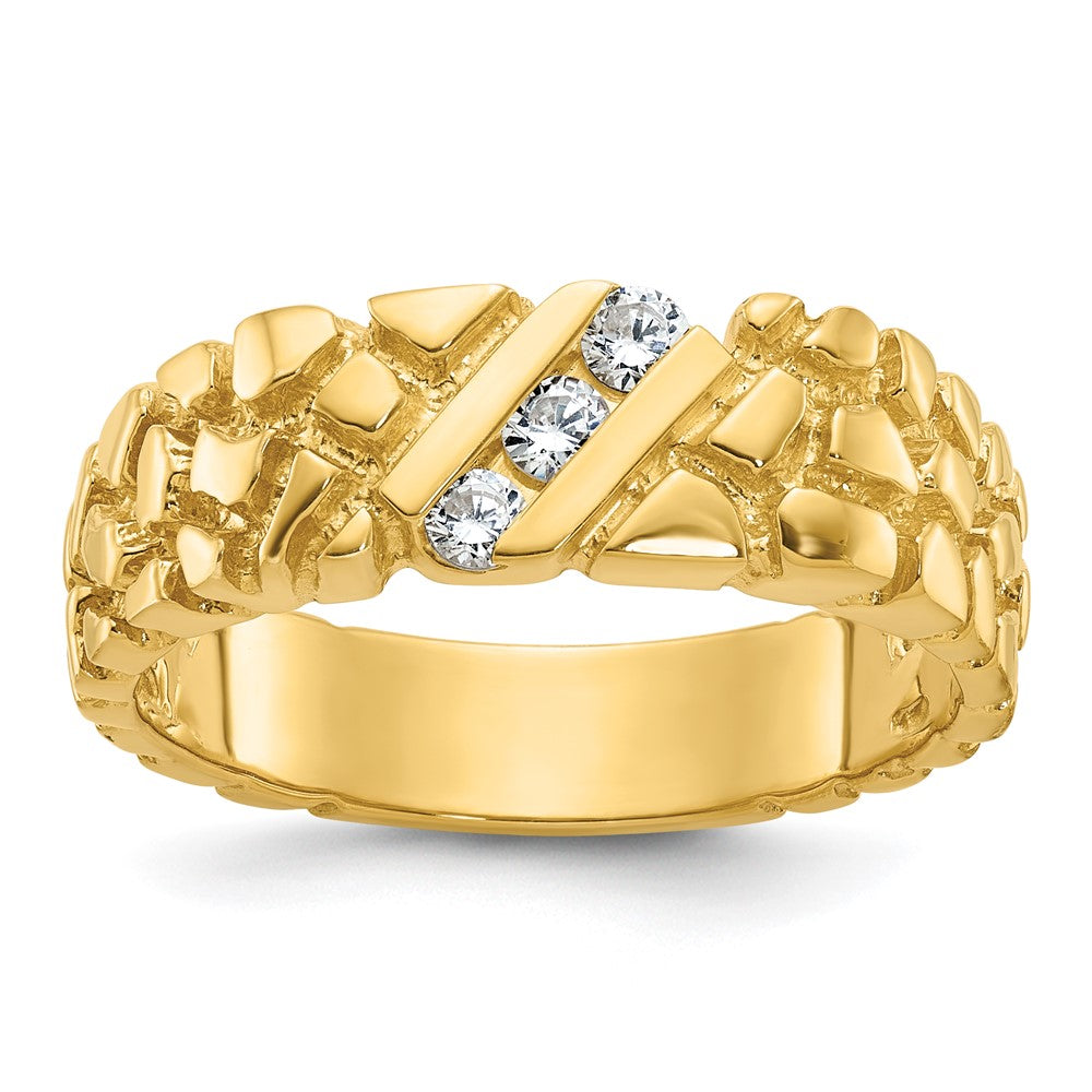 14k Yellow Gold Men's 1/4 carat Diamond Nugget Complete Ring