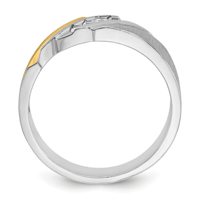 14k Two-tone Gold Men's Polished and Satin 1/4 carat Diamond Complete Ring