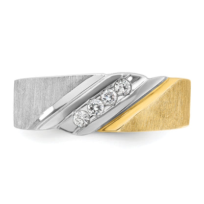 14k Two-tone Gold Men's Polished and Satin 1/4 carat Diamond Complete Ring